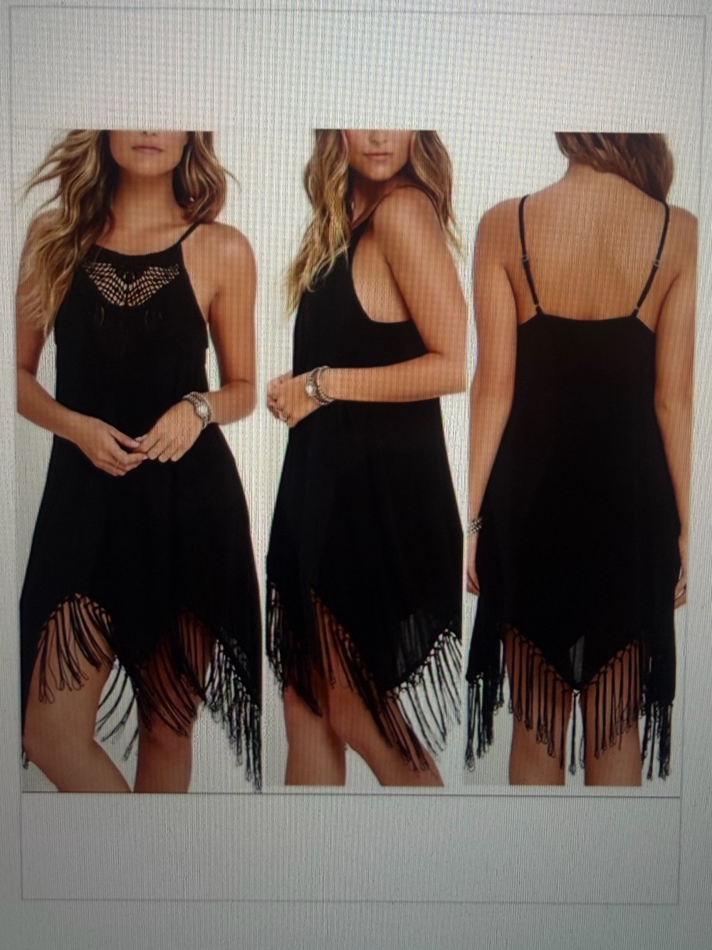 Amuse Society Black Asymmetrical Fringe Slip Dress